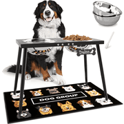 Metal Elevated Dog Bowls, 17in Tall Raised Dog Bowl Stand, Dog Food Bowls with 3000ml Stainless Steel Bowls and Sprill P
