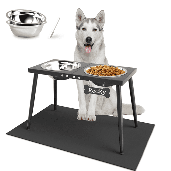 Metal Elevated Dog Bowls for Extra Large & Large Dogs,15'' Tall Dog Feeder with Bowls and Sprill Proof Mat