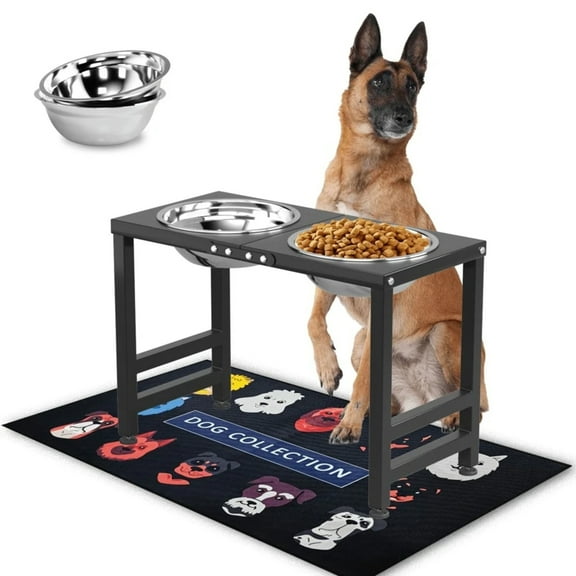 Metal Elevated Dog Feeder for Extra Large Breeds, 16-Inch Raised Bowl Stand, Set with Two 2000ml Food & Water Bowls + Waterproof Mat, Dog Mom Love Design