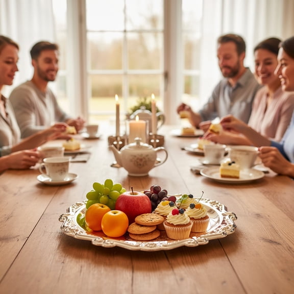 Metal Embossed Decorative Tray for Vanity, Dessert and Snack Serving, Holder Catchall Dish for Bedroom, Kitchen, Entryway