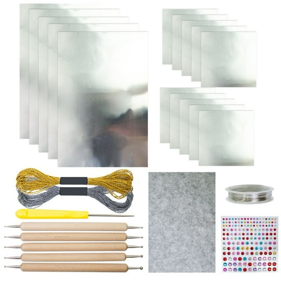 Metal Embossing Art Kit, Foil Paper Sheets Craft Set, Gold Silver Crafting Accessory Metal Sheets Decor, Engraving Painting with Embossing Tools, Handcraft Supplies