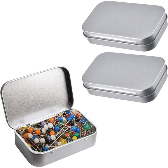 Metal Empty Hinged Tins Box Containers,Bexikou 3 Pack Silver Mini Portable Box,Small Storage Tins,Home Storage Containers Organizer for Home,Office,School