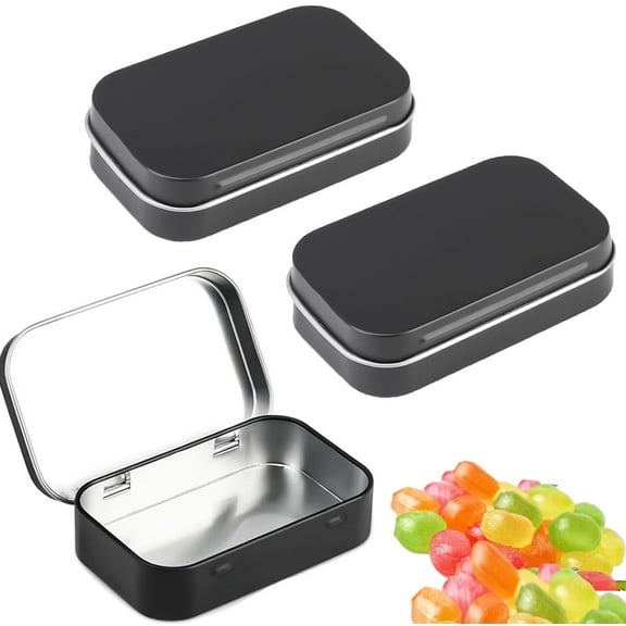 Metal Empty Tins,Bexikou 3 Pcs Rectangular Metal Empty Hinged Tins Containers,Home Storage Organizer Mini Box Set for DIY Use, Home Organizer, 3.75 x 2.45 x 0.86 inch (Black)