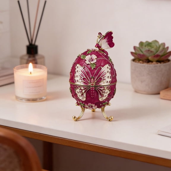 Metal Enamel Jewelry Storage Egg Box Decorative Trinket Organizer Butterfly Design,Elegant Home Storage Case Ring Earring Necklace Holder Gift Box Display Container Decorative Keepsake Organizer