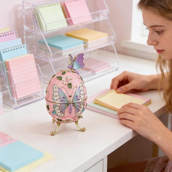 Metal Enamel Jewelry Storage Egg Box Decorative Trinket Organizer Butterfly Design,Elegant Home Storage Case Ring Earring Necklace Holder Gift Box Display Container Decorative Keepsake Organizer