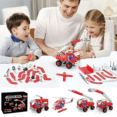 Metal Engineering Vehicles Model kit,121 PCS Erector Sets for Boys Age 8-12, 4 Models Construction Vehicles Learning Toy Metal Models