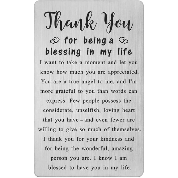 Metal Engraved Card - Thank You Gifts for Women Men - Appreciation Gifts for Friends - Thank You for Being A Blessing In My Life