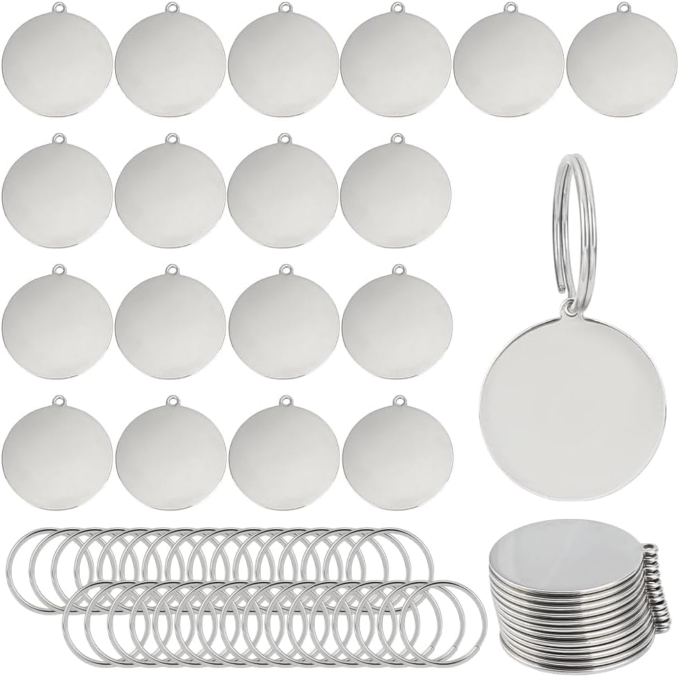 Metal Engraving Blanks Stainless Steel Stamping Blanks with Key Ring Round Blank Tags for DIY Crafts Necklace Making