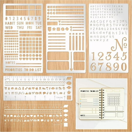 Metal Engraving Stencils, Small Letter Number Alphabet Fonts Templates and Stencils for Engraving Pyrography Metal Wood Burning Glass Lettering Journaling DIY Drawing (4 PCS)