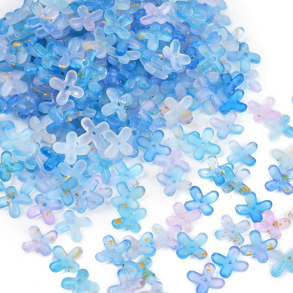 Metal Enlaced Acrylic Bead Caps Flower Dodger Blue 11.5x11.5x3mm Hole: 1.5mm about 3846pcs/500g