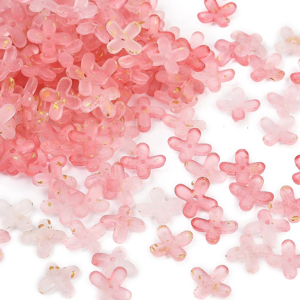 Metal Enlaced Acrylic Bead Caps Flower Light Coral 11.5x11.5x3mm Hole: 1.5mm about 3846pcs/500g