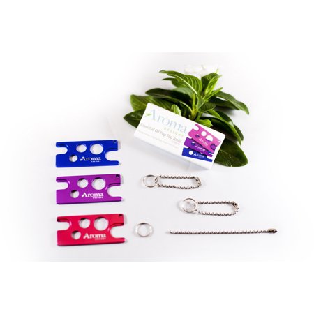 Metal Essential Oil Pop Topper Tool (3-Pack: Deep Blue, Lavender, & Pink) For Removing Roller Balls and Caps on Most Essential Oil Bottles - Easily Remove Reducers, Caps, and Roller Balls