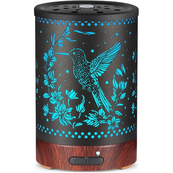 Metal Essential Oils Diffuser 150ML Aromatherapy Diffuser Cool Mist Humidifier with 7 Colors Lights Waterless Auto Off Air Diffusers as Gifts for Moms Women Girls (E-Hummingbird)