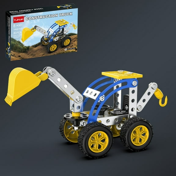 Metal Excavator Model Kit | 83 Piece DIY Metal & Plastic Building Set | Educational Construction Toys | Sturdy Assembly Blocks | 7.5” Yellow Vehicle | Logic & Skill Development