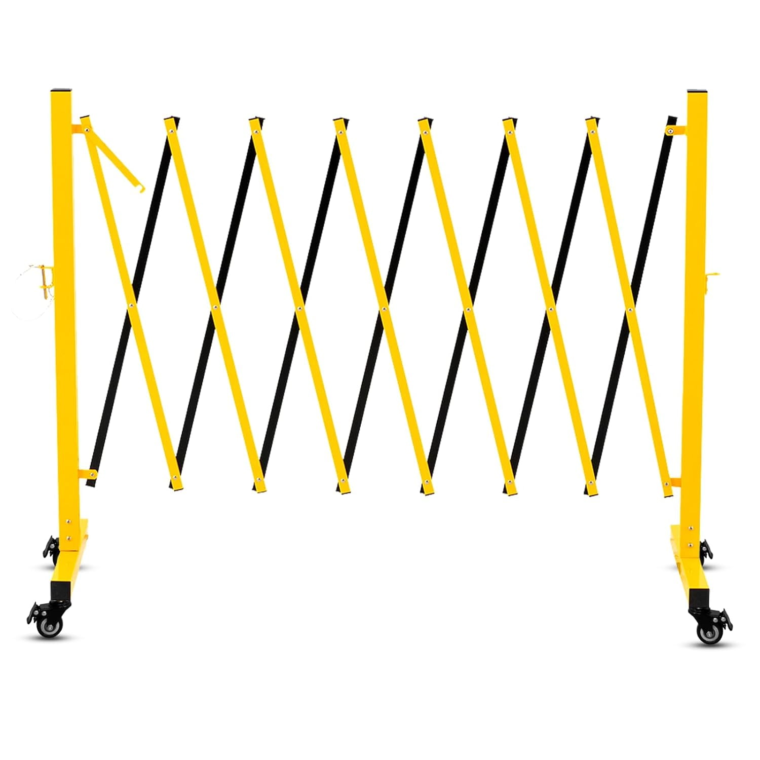 Metal Expandable Barricade, 11 Feet Retractable Fence Outdoor, Mobile Safety Barrier Gate, Easily Assembled Expanding Gate with Casters, Collapsible Accordion Barricade Gate