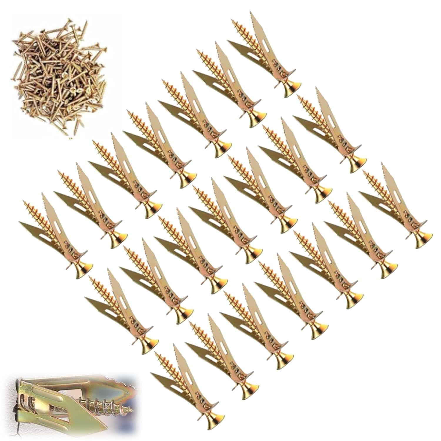 Metal Expansion Anchors for Drywall – 100pcs Self-Drilling Anchors & Screws Kit for Gypsum Boards, Zinc-Plated Steel, No Pre-Drilling Required, Easy Installation (200pcs)
