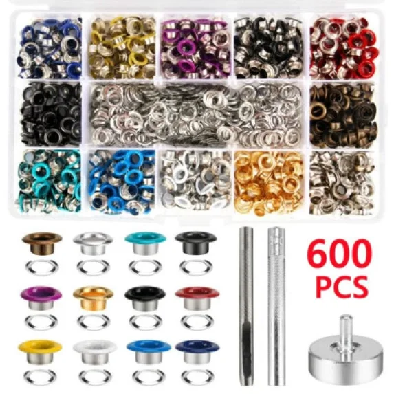 Metal Eyelets, 600Pcs 12 Colors 5Mm Multi-Color Metal Grommets Kit For Diy Cloth