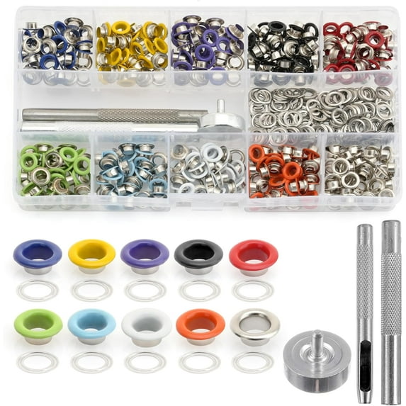 Metal Eyelets Kit, 400Pcs 3/16 Inch (5mm) Grommets in 10 Colors with 3 Installation Tools and Storage Box for DIY Shoes, Clothes, Crafts, Bags