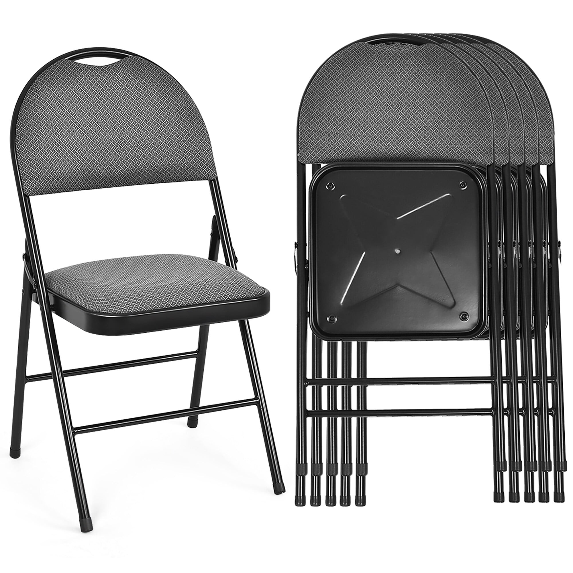 Metal Fabric Padded Folding Chair (Set of 6) Black