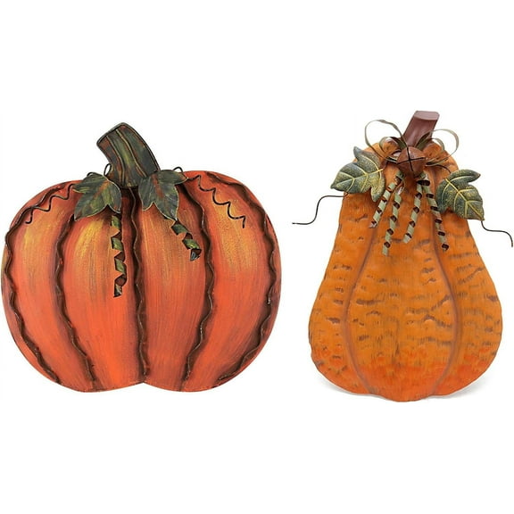 Metal Fall Pumpkin Decor, Indoor Outdoor Standing Flat Pumpkin Decoration for Autumn Harvest Thanksgiving Halloween Decoration Home House Kitchen Decor 18"X18.5"X1.25"