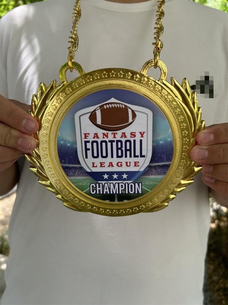 Metal Fantasy Football Champion Award Medal 6.3"X5.5" with Championship Necklace Awards Chain