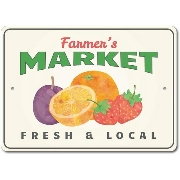 Metal Farmer Market Wall Sign Fresh and Local Home Bar Kitchen Pub Decor 8x12 Inch