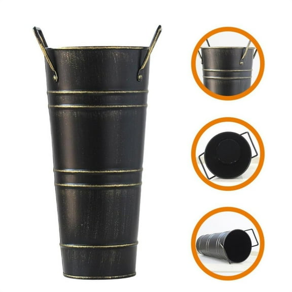 Metal Farmhouse Flower Vase,Vintage Iron Flower Bucket,Black Leak-Proof Vase,Multi-Functional Flower Bins,Umbrella Stand Rack,for Home Garden Table Decor