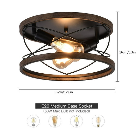 Metal Farmhouse Flush Mount Ceiling Lamp Fixture Chandelier Pendant Light Dining Room 110-120V for Kitchen,Cafe,Hallway, Restaurant