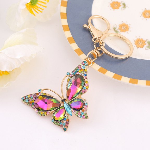 Metal Fashion Color Rhinestone Hollow Butterfly Shape Keychain Creative Moths Key Chain