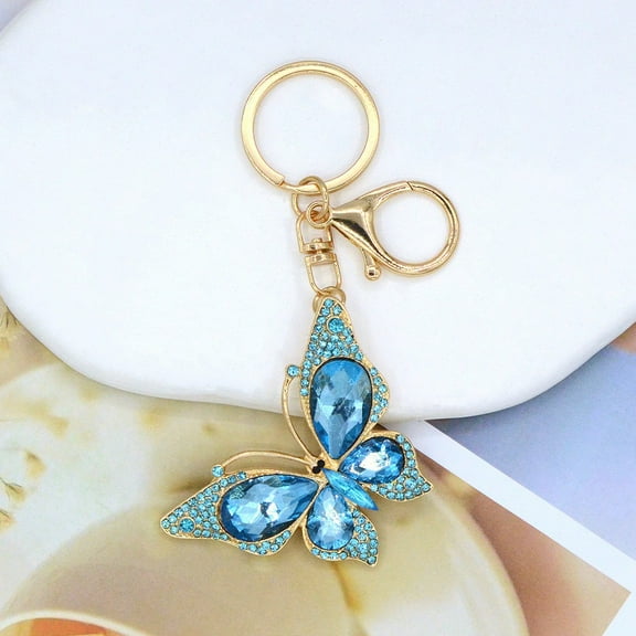 Metal Fashion Color Rhinestone Hollow Butterfly Shape Keychain Creative Moths Key Chain