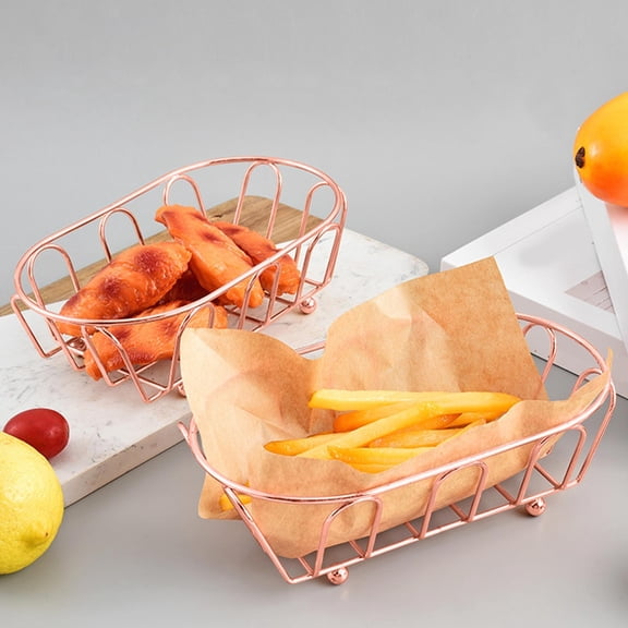 Metal Fast Food Oval Baskets, Reusable Food Baskets, Wire Bread Basket for Serving, Reusable Chip Burger Fruit Vegetables Bowl Storage for Kitchen Table, Restaurants, Snack Bar