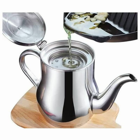 Metal Fat Separator Gravy Strainer Soup Grease Oil Separator Grease Oiler Filter Pot Oil Strainer Oil Separating Bowl Bacon Grease Container with Strainer