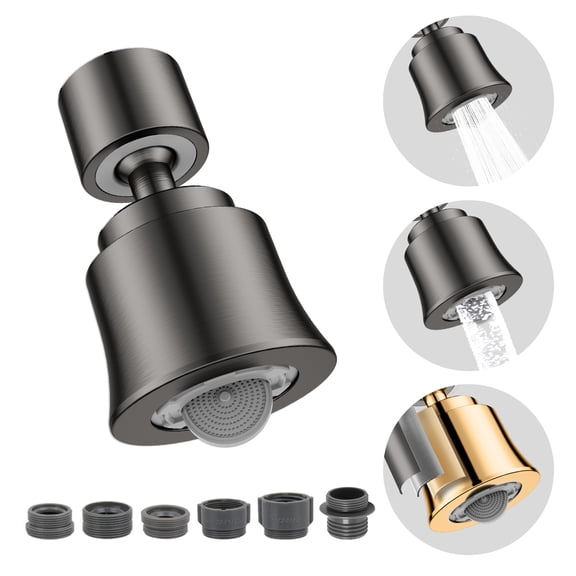 Metal Faucet Aerator - Dual Modes Kitchen Sink Aerator - 360 Swivel Sink Sprayer Attachment - Faucet Sprayer Head with 55/64'' Female Thread - Anti-clogging Design - Gun Gray