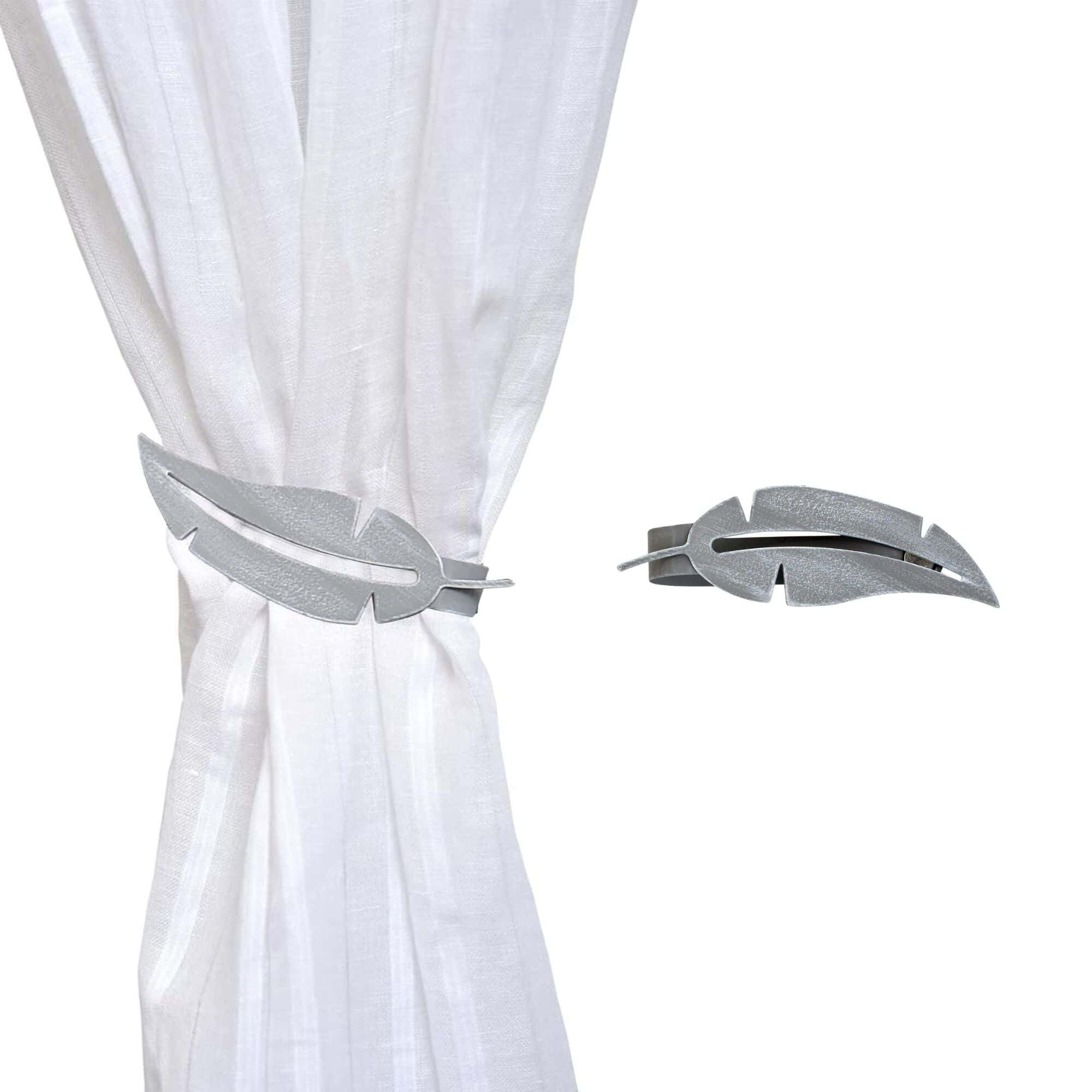 Gray Metal Feather Curtain Tieback with Magnetic Closure