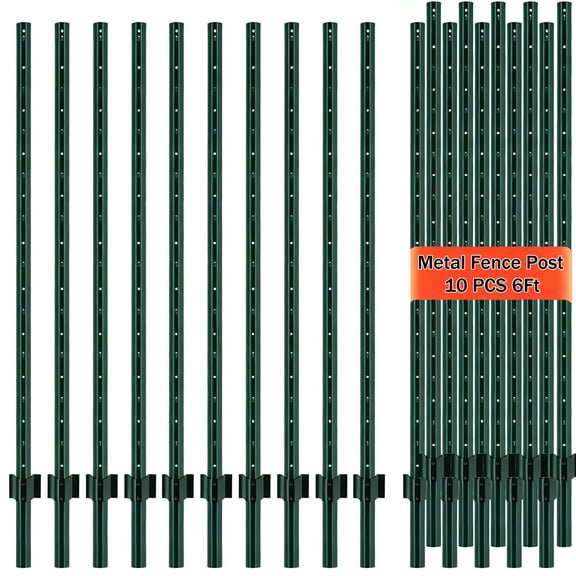 Metal Fence Post,6 Feet 10 Pack Heavy Duty Garden Fence Post,Steel Fence Post with U-Channel,No Dig U Pointed Bottom Fence Posts,Corner Anchors for Yards,Lawns and Gardens