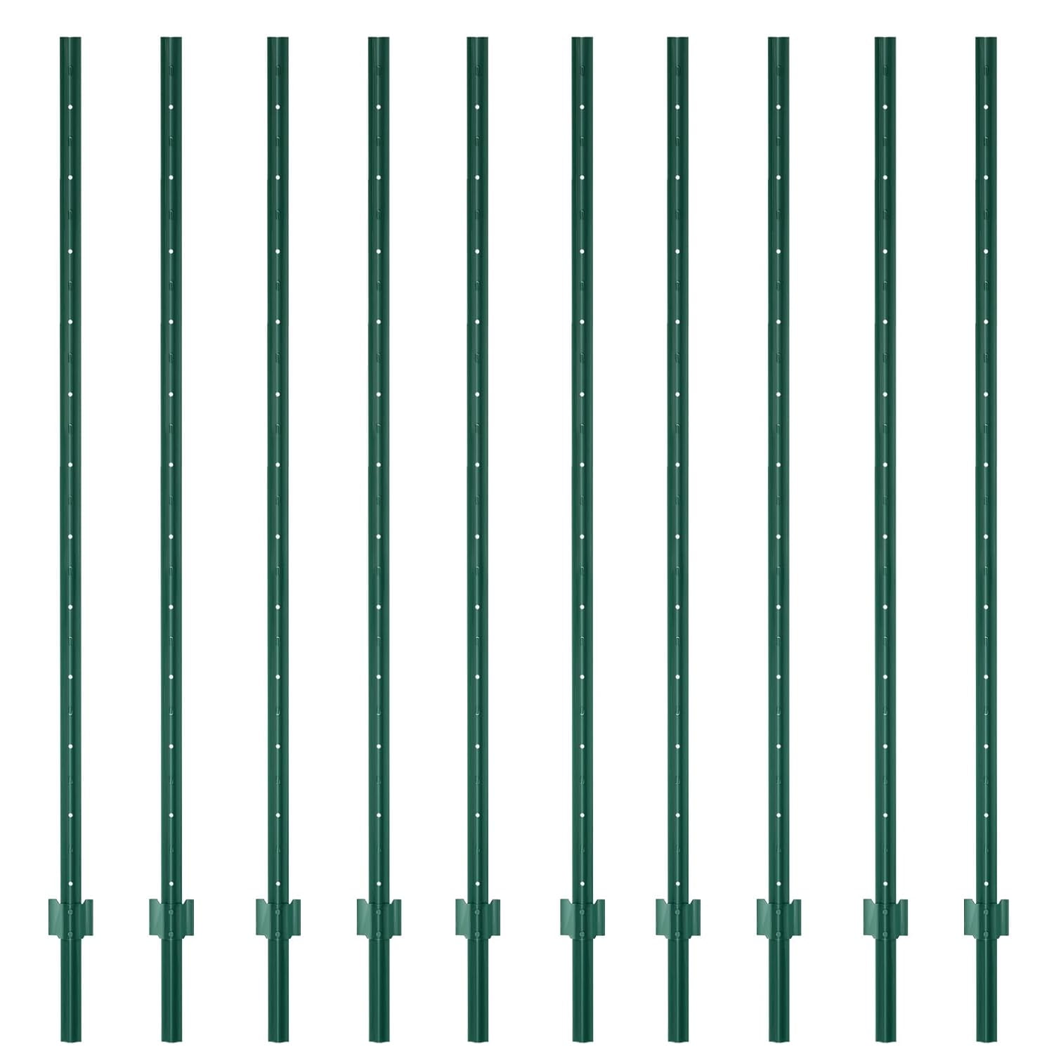 Metal Fence Post,7 Feet 10 Pack Heavy Duty Garden Fence Post,Steel Fence Post with U-Channel,No Dig U Pointed Bottom Fence Posts,Corner Anchors for Yards,Lawns and Gardens