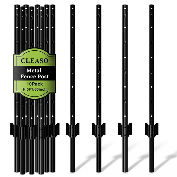 Metal Fence Post Black, Pack of 10, T Post for Wire Fence, Rustproof U Post Fencing, No Dig Garden Stakes for Farm, Orchard, and Lawn, Temporary Fencing, Outdoor Light Duty