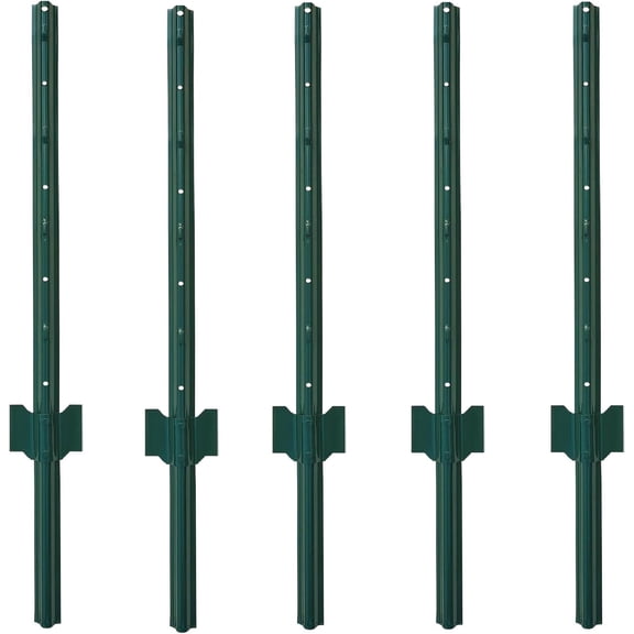 Metal Fence Post Green 3 Feet, Pack of 5, for 24 Inch High Garden Welded Wire Fence U-Channel Steel Garden Post