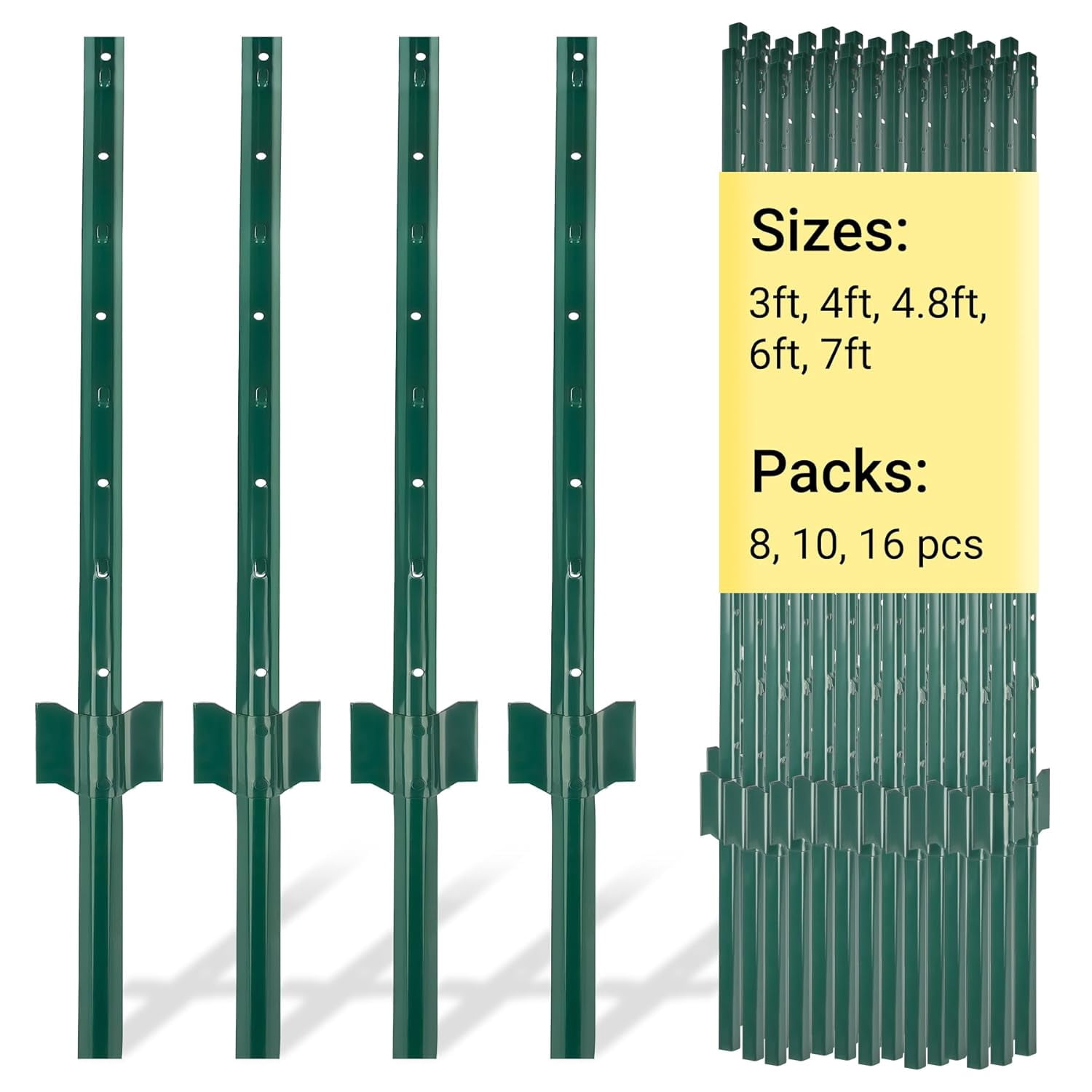 Feshion Posts Metal Fence Posts 10 Pack, 3 FT Green Heavy Duty U Posts - Walmart.com