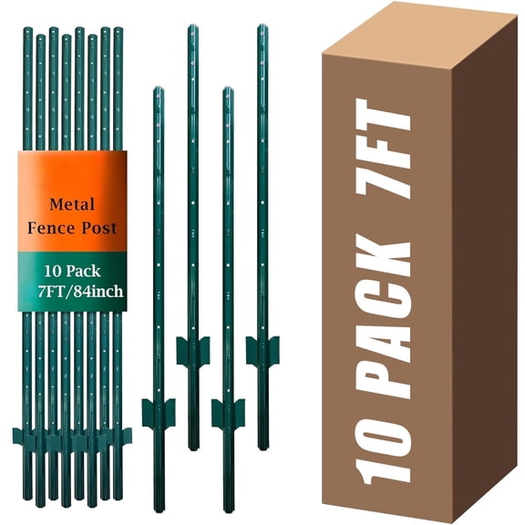Metal Fence Posts, 10-Pack Garden Fence Stakes for Outdoor Yard and Garden Fencing