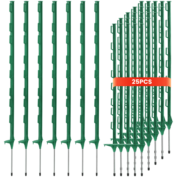 Metal Fence Posts 25 Pack 4 FT No-Dig Black Steel U-Post & T-Post Garden Stakes for Wire Fence, Temporary Fencing, Electric Fence Wire & Corner Anchors