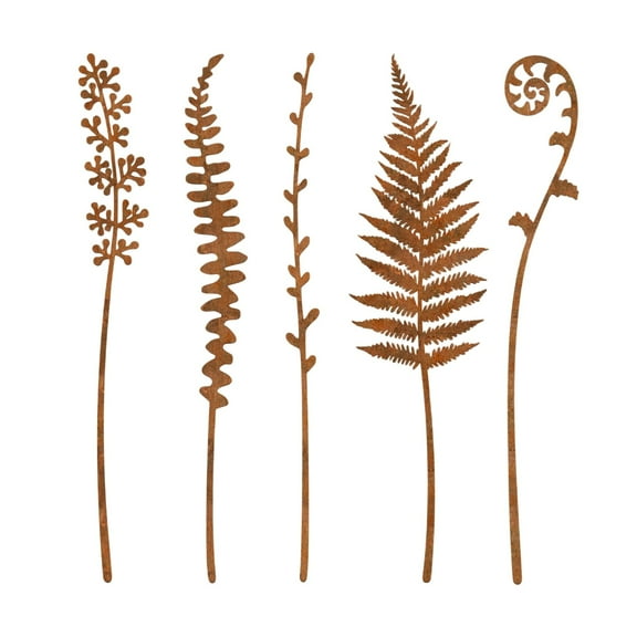 Metal Fern Flower Garden Stakes - Rustic Outdoor Decorative Stakes for Flower Beds, Pots & Yard Art, Weather-Resistant Metal Leaf Decor