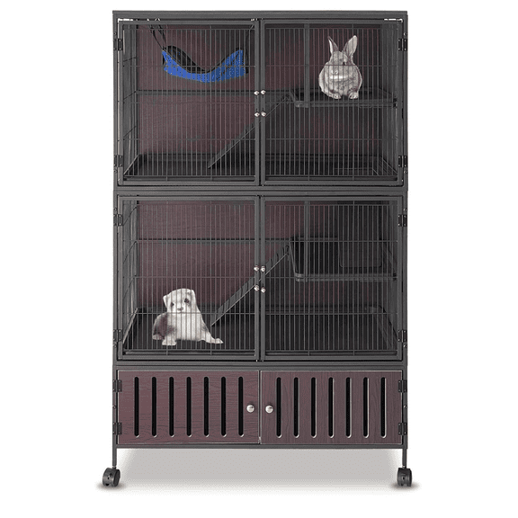 Metal Ferret Cage,3-Level Chinchilla Cage with Wheels & Storage Cabinet,Multifunctional Waterproof Cage for Villa Design Multi-Pet Rats/Guinea Pig/Small Homes & Animal Lovers