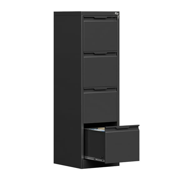 4 Drawer File Cabinets with Lock, Small Filing Cabinets for Home Office, Metal Vertical File Cabinets, Under Desk File Cabinet Organizer for Legal/Letter Size File, Easy Assembly