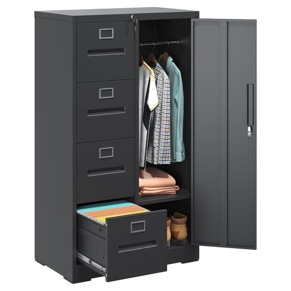 Innovation Works Lockable Metal File Cabinet with 4 Drawers & 1 Door, Storage Filing Cabinet for Home Office, A4 Legal/Letter Size, Assembly Required