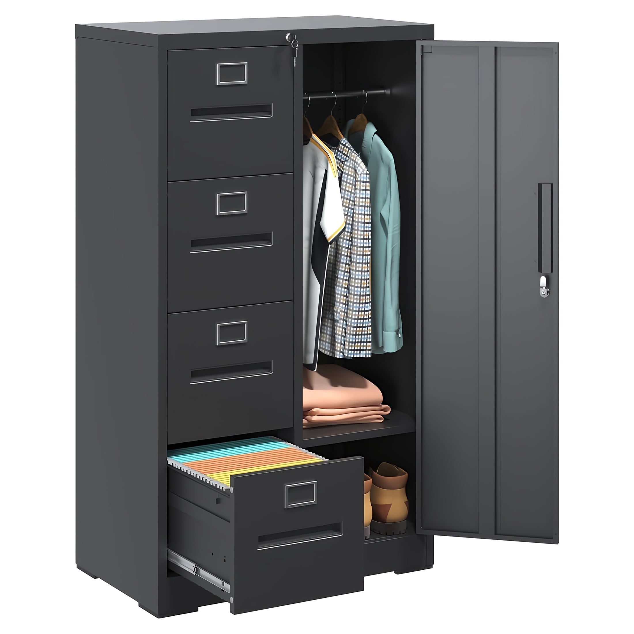 Innovation Works Lockable Metal File Cabinet with 4 Drawers & 1 Door, Storage Filing Cabinet for Home Office, A4 Legal/Letter Size, Assembly Required