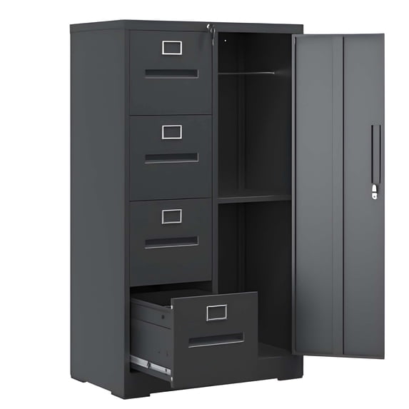 Innovation Works Lockable Metal File Cabinet with 4 Drawers & 1 Door, Storage Filing Cabinet for Home Office, A4 Legal/Letter Size, Assembly Required