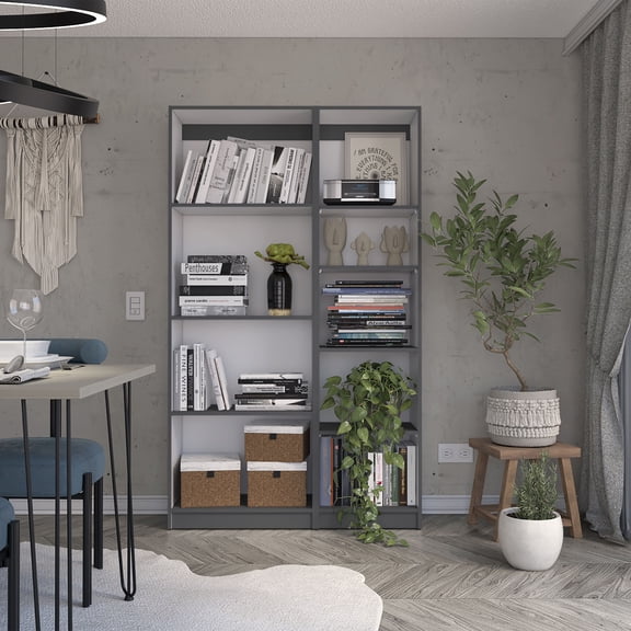 Metal File Cabinets, 2 Piece Bookcase Living Room Set, Storage Cabinet, 42" Wide and 9 Shelves Matt Gray / White, Multicolor Office File Cabinets,Particle Board Steel File Cabinets