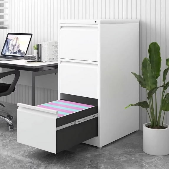 Metal File Cabinets 3 Drawer File Cabinet with Lock Metal Vertical File Storage Cabinet Office Home Steel Vertical File Cabinet for A4 Legal/Letter Size Narrow File Cabinet Locked,Assembly Required,
