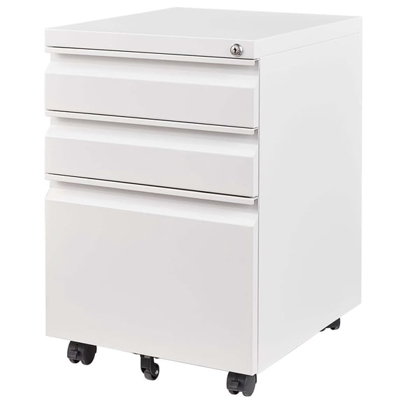 Metal File Cabinets, 3 Drawer Mobile File Cabinet with Lock,Metal Filing Cabinets for Home Office Organizer Letters/Legal/A4,Fully Assembled,White, White Office File Cabinets,Steel File Cabinets